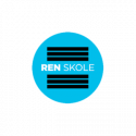 Logo med blå sirkulær bakgrunn med hvite horisontale linjer og ordene 'ren skole' i midten, som symboliserer renslighet eller orden, muligens relatert til en pedagogisk eller institusjonell kontekst.